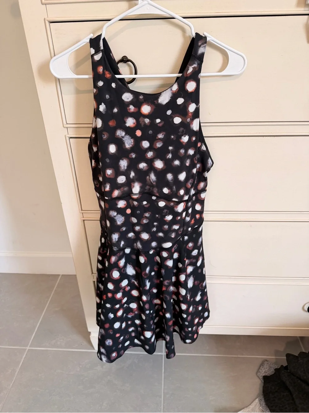 lululemon athletica Black Mini Dress with White and Rust Dot Print